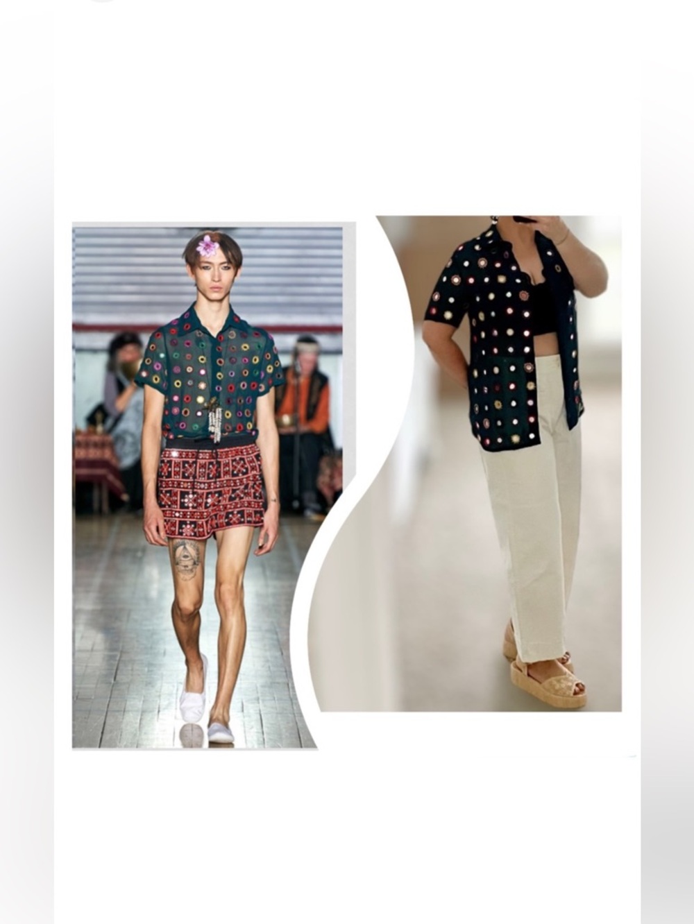 Ashish Shirt Mirror Embroidered Button Front Unisex Green Handmade Unique Rare